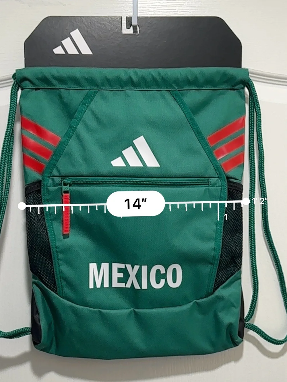 adidas Green Mexico Drawstring Backpack Sackpack with Red Accents - NWT!